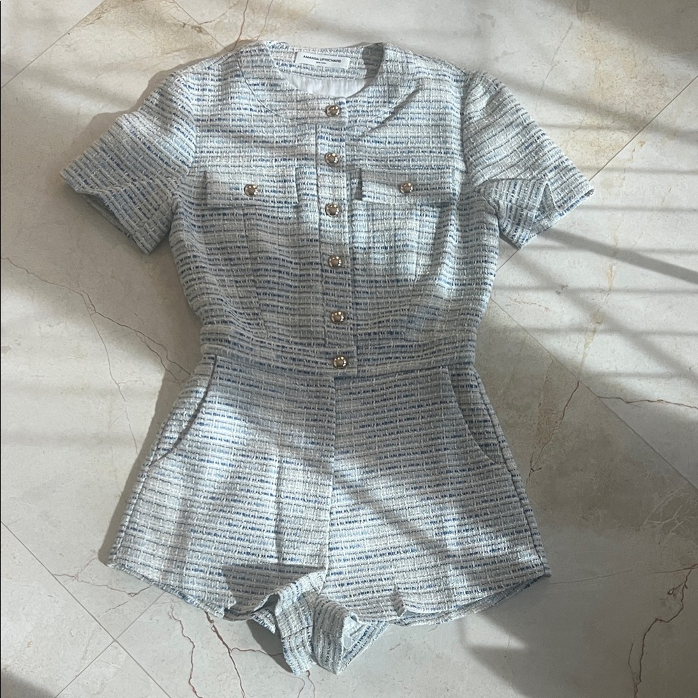 Amanda Uprichard Blue and White Striped Jumpsuit